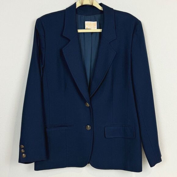 VTG Pendleton Navy Wool 2 Button Collegiate Blazer Made in USA 12 - Picture 1 of 9